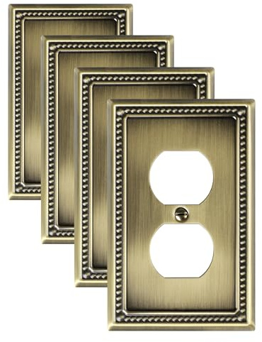 TREEWELL 4-Pack Duplex Outlet Cover Plate, Antique Brass Metal Wall Plates for Electrical Outlets, 1 Gang Receptacle Cover, Pearls Decorative Switch Plates and Outlet Covers