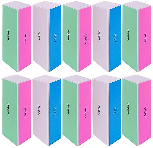 4 Way Nail Buffer Block (10 Pcs), Nail Shine Buffers Blocks Files for Natural and Acrylic Nails Smoother Buffing Block Polisher Fingernail File Buffer 120/240/600/3000 Grit for Buffing Shinning