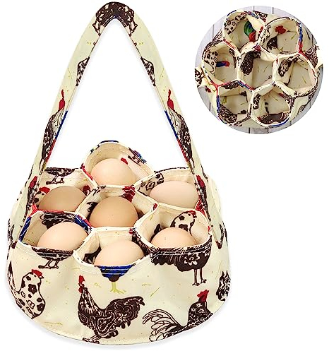 EureKaEr Cestino per uova, in tela resistente, per uova fresche, con 7 sacchetti, per pollaio, galline, anatra, regalo per casalinga, 20 cm