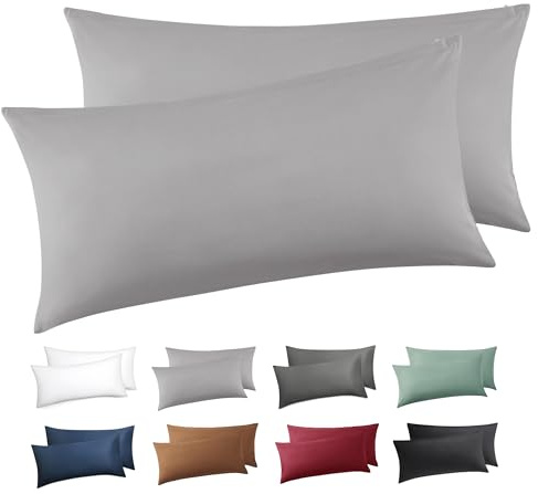 BEDSURE Kissenbezug 40x80 2er Set - 100% Baumwolle Kopfkissenbezug Hellgrau | Kopfkissenbezug 40 x 80 mit Reißverschluss, Kissenhülle Weich Sicher Atmungsaktiv, Hautfreundlicher Komfort, OEKO-TEX Cert.