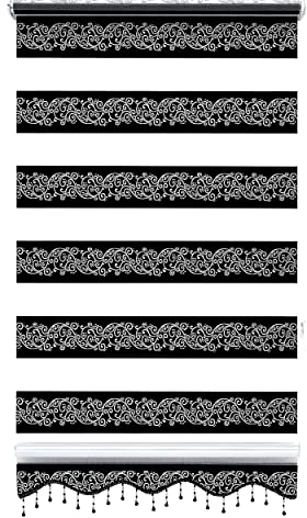Brillant Doppelrollo Klemmfix ohne Bohren Schwarz Silber, 50x200cm (BxH), Stoffbreite 46 cm, mit Muster, Volant und Perlen, Duo Rollo für Fenster und Türen, Made in Germany