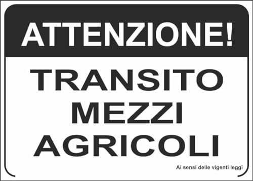 M-ITALY CARTELLO SEGNALETICO - attenzione transito mezzi agricoli - Adesivo Extra Resistente, Pannello in Forex, Pannello In Alluminio (30x42, Alluminio)