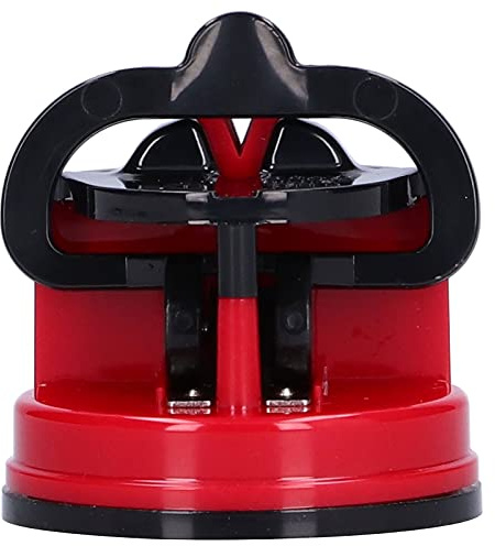 Manual Knife for Sharpener Scissor for Sharpener with Suction Cup for Kitchen - Tungsten Steel Blades, Easy to Use (Red)