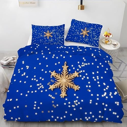 HATEGE 3D Schneeflocke Bettwäsche 150x200 Pentagramm 3 Teilig Weiche Mikrofaser Bettwäsche Schneeflocke Bettbezug Set und 2 Kissenbezug 80x80 cm mit Reißverschluss D932