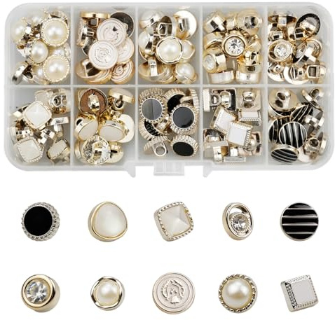 Zfseyuh 100 Botones de Ropa de Perlas de Imitación Con Vástago, Decorativos para Camisas, Trajes, Chaquetas, Suéteres de 9,5 mm a 12 mm