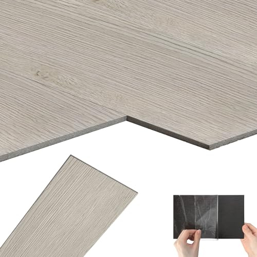 Suusolny 36 Stück Vinylboden PVC Bodenbelag 5 m², Selbstklebend mit Klicksystem, Holz-Effekt Klebefliesen, für Fußbodenheizung geeignet, Wasserfest, Abmessungen 91,44cm x 15,24cm x 2mm, Rauchgrau
