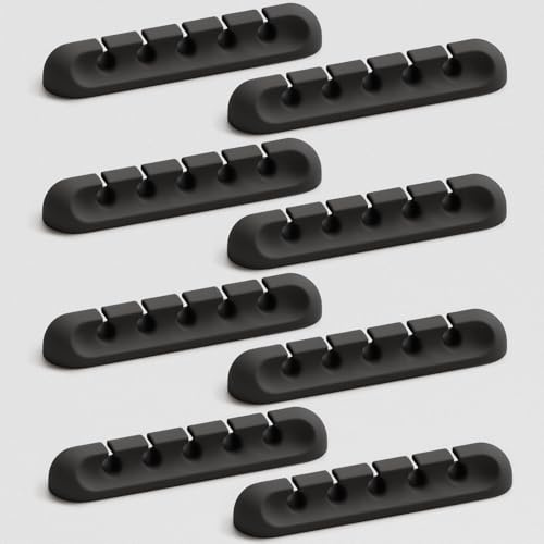 Kabelhalter Kabelclips, 5-Schlitze[8 Stück] kabelmanagement Selbstklebend Kabel Organizer Vielzwecke Kabelführung Set für Schreibtisch Computer PC, USB Ladekabel, ZuhauseBüro