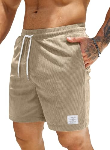 Elegancity Mens Corduroy Shorts Casual Sports Drawstring Summer Jogging Shorts with Pockets S-3XL