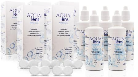 AQUA lens Kontaktlinsen Fluessigkeit Flight Pack - Reise-Set- 5x60 ml + 5 Behälter - Premium All-in-One Kombilösung für weiche Kontaktlinsen mit HPMC