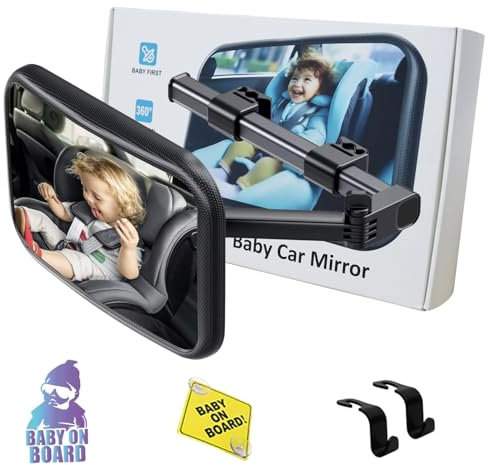 Lot de 5 rétroviseurs de voiture pour bébé - Avec bras pivotants - Pour siège arrière de bébé - 2 autocollants Baby on Board et 2 crochets de voiture