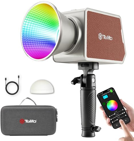 Tolifo PL-100RGB COB Video Light with Built-in 18000mAh Battery, Compact LED Studio Lights 360° Full Color CRI/TLCI 98+ 20 Scenes 2700K-6500K, APP Control,Bowens Mount, for Photography Video Lighting