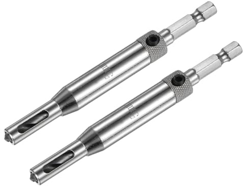 sourcing map Self Centering Hinge Tapper Core Drill Bit, Hole Puncher, 5mm Diameter 1/4 Hex Shank for Opening Hole Woodworking, 2pcs, Silver Tone
