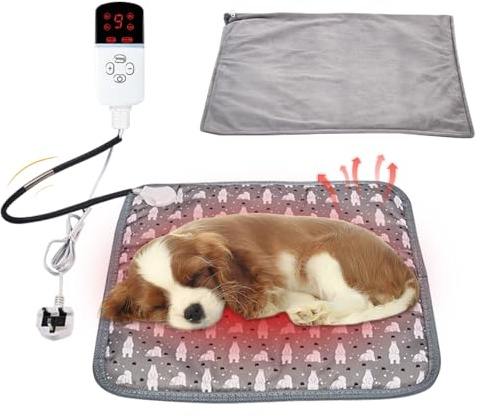 Pet Heating Pad, Dog Heat Pad, Heated Cat Bed, 45x45cm Heated Cat Blanket, Electric Heated Pet Mat With Chew Resistant Cord, 9 Adjustable Temperature & 4 Adjustable Timer, Waterproof for Dogs and Cats