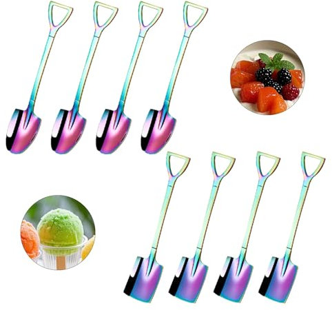 AhhiAboo 8 Stück Edelstahl Löffel, Schillernde Farben, Spatenlöffel, 4 Spitze löffel, 4 Quadratischer Löffel, Wassermelonenlöffel, Eislöffel, Kaffeelöffel, Dessertlöffel