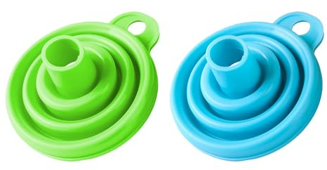 2 Stück Trichter aus Silikon, Faltbar, Flexibel für Die Küche, Wasserflasche, Flüssigkeitsübertragung, Trichter Klein für Küche Öl Flüssigkeiten Pulver, Grün und Blau