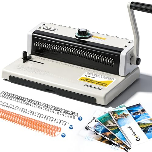 CGOLDENWALL Bindegerät Spiralbindung Metall, 34 Einziehbare Klingen, Stanzt 16 Blätter (80g), Bindet 120 Blätter, 3:1 Steigung, Spiralbindegerät Bindemaschine für Büro und Schule mit Starter-Kit, A4