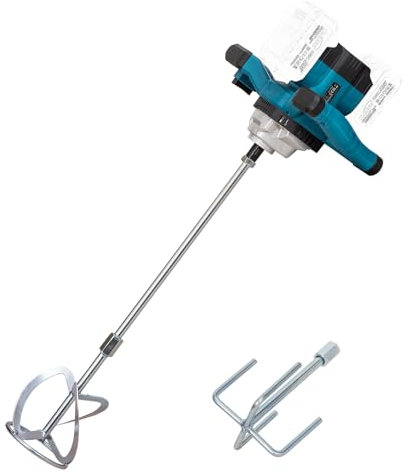 KATSU FIT-BAT 21V Brushless Cordless Paddle Mixer Electric Plaster Mixing Machine, 6 Variable Speed, Extra Stirrer, for Paint Cement Concrete and Mortar, Battery Not Included