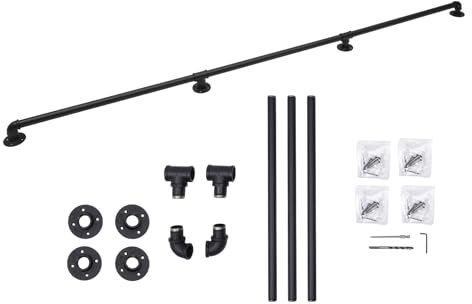 Handlauf, 244cm Geländer Wandhandlauf mit 3 Handlauf Rohre und 4 Verbinder, Treppengeländer Außen für Badezimmer, Treppenhaus, Landhaus, Dachboden