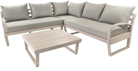 Green Spirit Gartenlounge-Set Jura - Braun, FSC100 Eukalyptus Holz, für 5 Personen, Wetterfest, Garten Lounge-Set mit Ecklounge und Tisch Terrassen Outdoor Loungemöbel-Set, Garten-Möbel Sitzgruppe