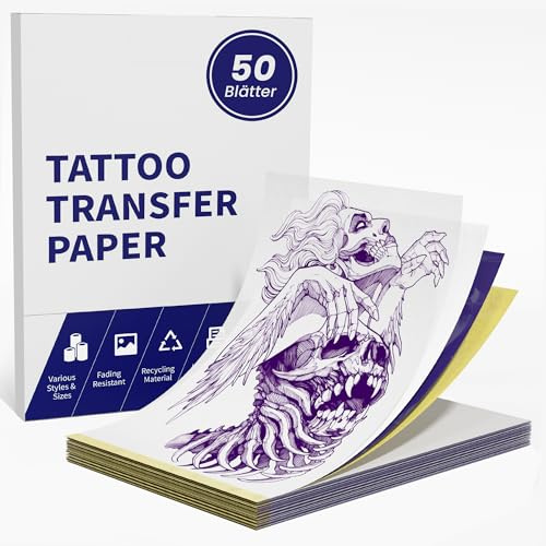 TATTMUSE Tattoo Transfer Papier für Tattoo Drucker, 50pcs A4 Größe | Entworfen für Tattoo-Künstler und Enthusiasten, Geeignet für die meisten Tattoo-Drucker, Thermische Schablone Papier