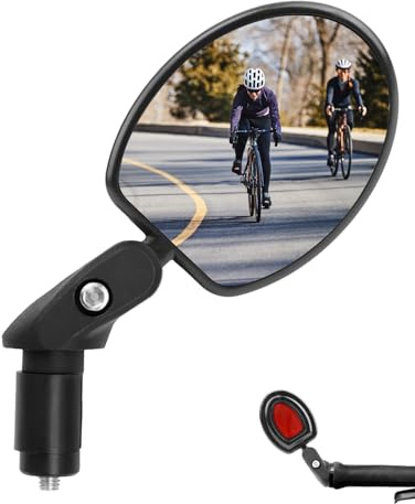 CEMOFE Fahrrad Spiegel Links Fahrrad Rückspiegel Klappbar Fahrradspiegel für E-bike Lenkerende mit Reflektierendem Aufkleber 360°Drehbar für 17.4-22mm Lenker für Ebike Scooter Roller 1 Stück