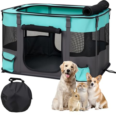 The Fellie Dog Pen, Portable Large Puppy Play Pen, Waterproof Oxford Kitten Playpen, Travel Pet Dog Cage for Pets, Foldable Cat Tent for Puppy Carrier, Green, 112 * 86 * 61CM