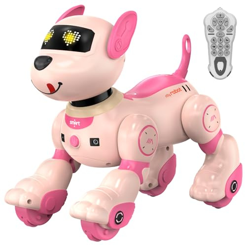 anysun Cane Robot, Giocattolo Cane Robot Ricaricabile, Giocattolo Programmabile con Funzione di Seguito, Comandi Vocali, Telecomando e Sensori Tattili, Regalo di Natale Ideale per Bambini (Rosa)