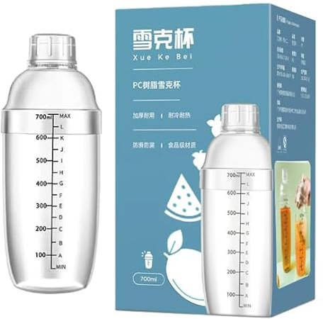 Coctelera con escala de medición, capacidad de 700 ml, altura de 22 cm, vaso mezclador de plástico transparente