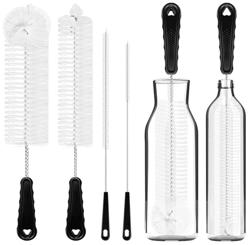 AZLIFEEU Bottle Brush Set, Long Handle Cleaner for Water Bottles & Straws | Scratch-Free Nylon Bristles, 4 Pack Bottle Brushes for Cleaning Baby Bottles, Drinking Glasses, Narrow-Neck Bottles & Flasks