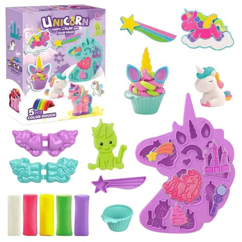 11 Stück Knete Zubehör Einhorn Thema Knetwerkzeug Set Knete ab 3 jahre | Einhorn DIY Knetwerkzeug mit 5 Bunt Modelliermasse Geschenk für Jungen Mädchen für Kinder ab 3 4 5 Jahre