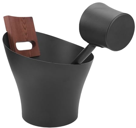 Denash 5L Sauna Bucket and Ladle Set with Hourglass Thermometer Hygrometer for Sauna Steam Room Indoor Outdoor, Sauna Kit, Aluminum Beech Wood 2249.00g 79.33oz