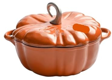 Pumpkin Dutch Oven Enameled Pumpkin Cast Iron Dutch Oven 3.7L Enamel Coated Stewpan NonStick Pot Casserole Dish 9.8inch for All Heat Source(Yellow Dutch Oven)
