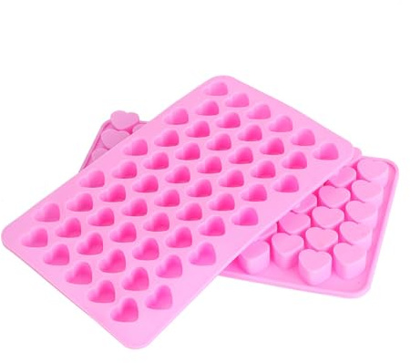 Keenso Heart Shaped Ice Cube Tray with 55 Holes, Non-Stick Silicone Chocolate Mold for Kitchen Baking Utensils, Pink, Durable and Safe Ice Cube Maker, Suitable for Cakes and Jellies, 2 Pieces Tray,