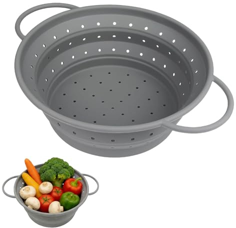 GVSS Collapsible Silicone Pasta Colander 21 cm, Heat-Resistant Kitchen Colander with Handles, for Draining Vegetables, Fruits and Beans, Ideal for Home and Camping