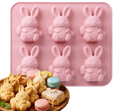 Moules à chocolat de Pâques,Outil de coulée pour loisirs créatifs en forme de lapin 3D à 6 cavités | Moules pour résine époxy,pour Confiseries Gummies Cupcake Fudge Pâtisserie Glace Savon
