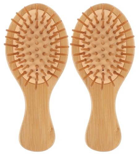 Veemoon Lot de 2 Peignes de Massage en Bambou Elliptique avec Amortisseur D’air, Mini Peignes Portables Confortables, Adaptés à Divers Types de Cheveux pour Soin du Cuir Chevelu à