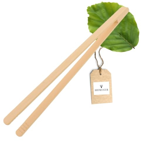 HOFMEISTER® Grillzange Holz – geriffelte Innenseite für sicheren Griff, für Wurst, Steaks und Gemüse, BBQ und Küche, Handarbeit – Buche, 50 cm (1 Stück)