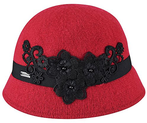 Betmar Mindenhall Damenhut Glockenhut Filzglocke Stoffhut Damen - mit Ripsband, Ripsband Winter Herbst-Winter - One Size rot