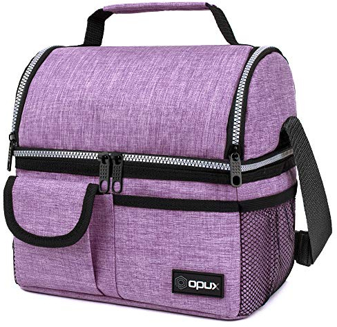 opux Lunch Bag Women Insulated, Adult Lunch Box Cooler, Lunch Box for Men, Dual Compartment Lunchbox for Work, Leakproof Double Decker Lunch Bag, Soft Lunch Pail Tote Girls Boys Kids School, Purple