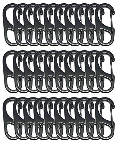 Bytiyar Small Carabiner Clips 1.25 inch (32mm) Metal Snap Hooks with Fixed Eye Spring Gate Keychain Parocord Rope Clasps Accessories, 30 Pcs Black