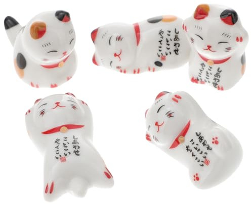 EXCEART 5pcs Chopsticks Rests Ceramic Dinner Spoon Stand Lucky Cat Fork Holder Rack Chopsticks Utensil Cutlery Stand