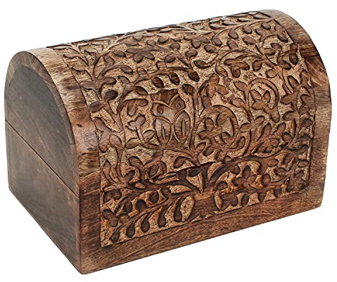 Ajuny Caja de Almacenamiento de Joyas Multiusos Tallada a Mano de Madera con diseño rústico Indio Árbol de la Vida Ideas de Regalos Perfectas para Ella