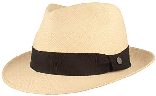 Breiter ORIGINAL Panama-Hut | Stroh-Hut | Sommer-Hut aus Ecuador – Schmaler Trilby - Handgeflochten, UV-Schutz, Bruchschutz