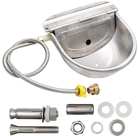 Edelstahl ViehträNke mit Ablaufstopfen, AnschlussstüCk, Geflochtenem Schlauch, Befestigungsschrauben Und Speigatt, Automatische ViehträNke FüR Hund, Rind, Pferd, Ziege, Schaf, Schwein