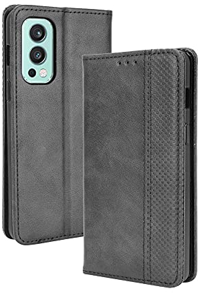 DEDUX Flip Hülle für OnePlus Nord 2 5G, Retro Leder Brieftasche Abdeckung Magnetverschluss Folio Ständer Kartensteckplätze Handyhülle. Schwarz