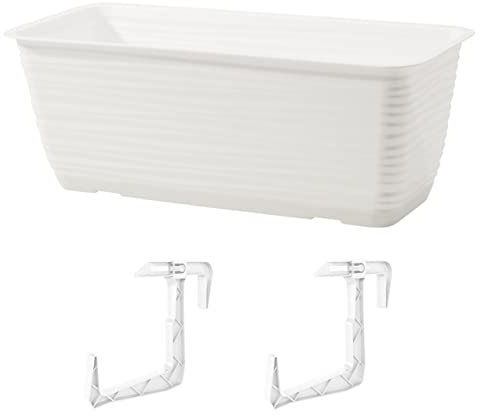 MELTOM Blumentopf Blumenkasten mit Halter Balkonkasten Wellen 3D Effekt mit Untersetzer Weiß Größe XXL