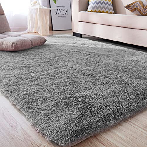 CHBIN Langflor 140x240cm Hochflor Teppich Schaffell Teppich Zottige Teppiche Faux Lammfell Flauschig für Esszimmer oder und Die Küche Cafe Lounge Sofas Usw, Hellgrau
