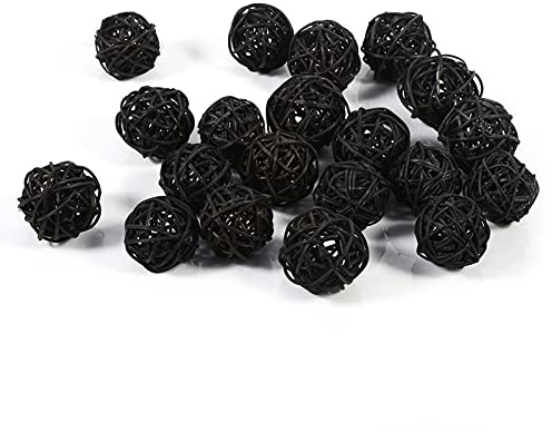 Rattankugeln aus Weidengeflecht, 20 Stück, Dekorative Rattankugeln, Mehrere Farbkugeln, Natürliche Kugeln, Vasenfüller für Handwerk und Party, Hochzeit, Tischdekoration, Aromatherapie,(Schwarz)