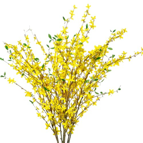 Sggvecsy Künstliche Orchideen Blumen 4 Stück künstliche Seide Orchideen Blumen künstliche Lange Stiel Blumen in Großpackung Orquideas Blumen Blumenstrauß gelbe Forsythie Zweige für Zuhause Hochzeit