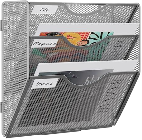 EasyPAG 3 Compartiments Assembler Métal Porte Revue Mural Porte Document Suspendu A4 Organisateur de Bureau à Suspendre Banette de Rangement Range Papier Corbeille a Courrier Murale,Argent